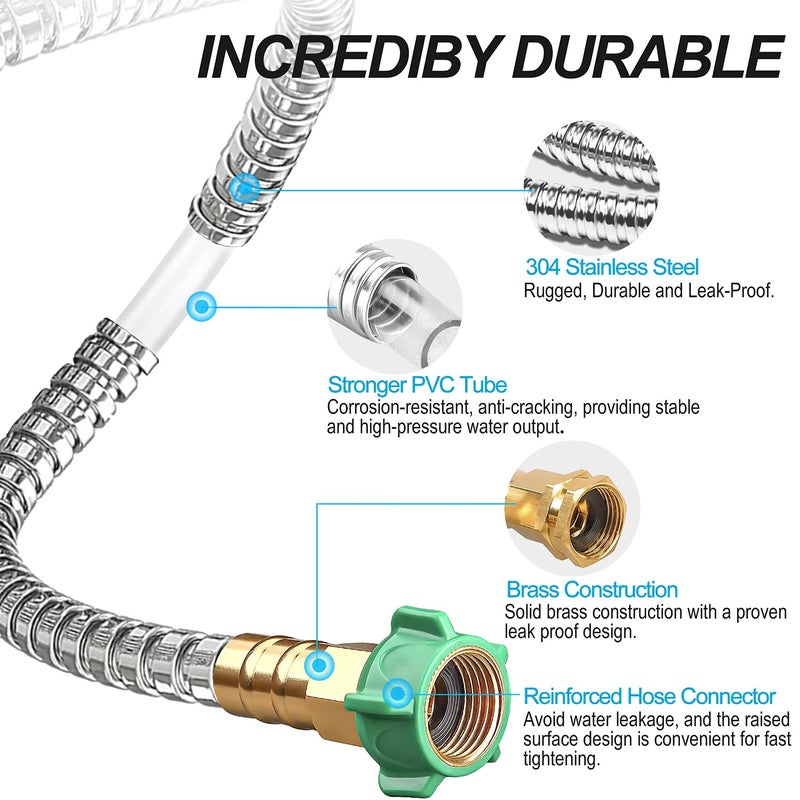 Kuosdaz Metal Garden Hose 100FT  Stainless Steel Heavy Duty Water Hose with Brass Nozzle  Sturdy and Lightweight  No Kink & Tangle  Easy to Use & Store  Suitable for Yard and Lawn - Image 2